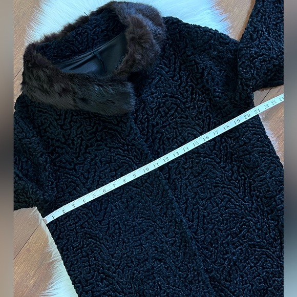 Vintage Black Curly Lamb Coat With Mink Fur Collar - Picture 12 of 15